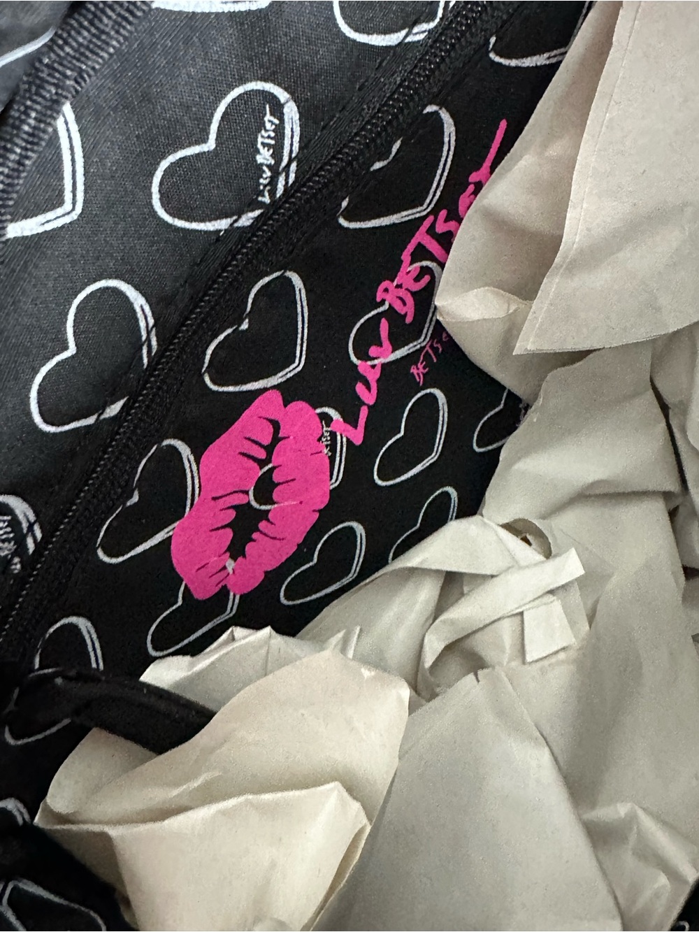 Betsey Johnson Black & White Polka Dot Heart Patch Backpack - Picture 14 of 16